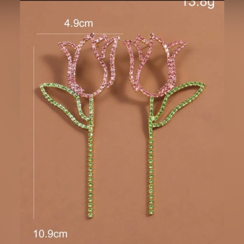 ✨NEW Elegant Pink and Green Floral Earrings - Picture 2 of 4